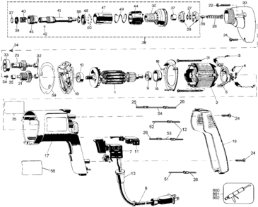 Default Diagram and Parts List for 2054-220 Type 103 Black and Decker Electric Drill